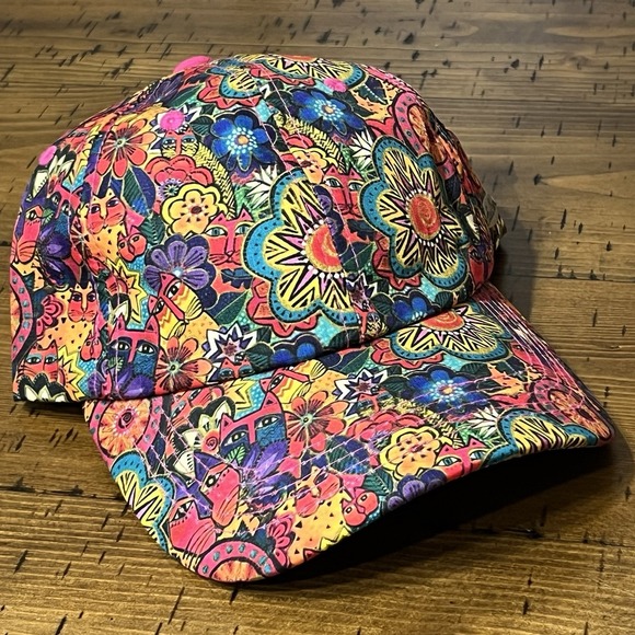 Laurel Burch Women Colorful Cats Floral Abstract Art Adjustable Baseball Hat Cap - Picture 9 of 11